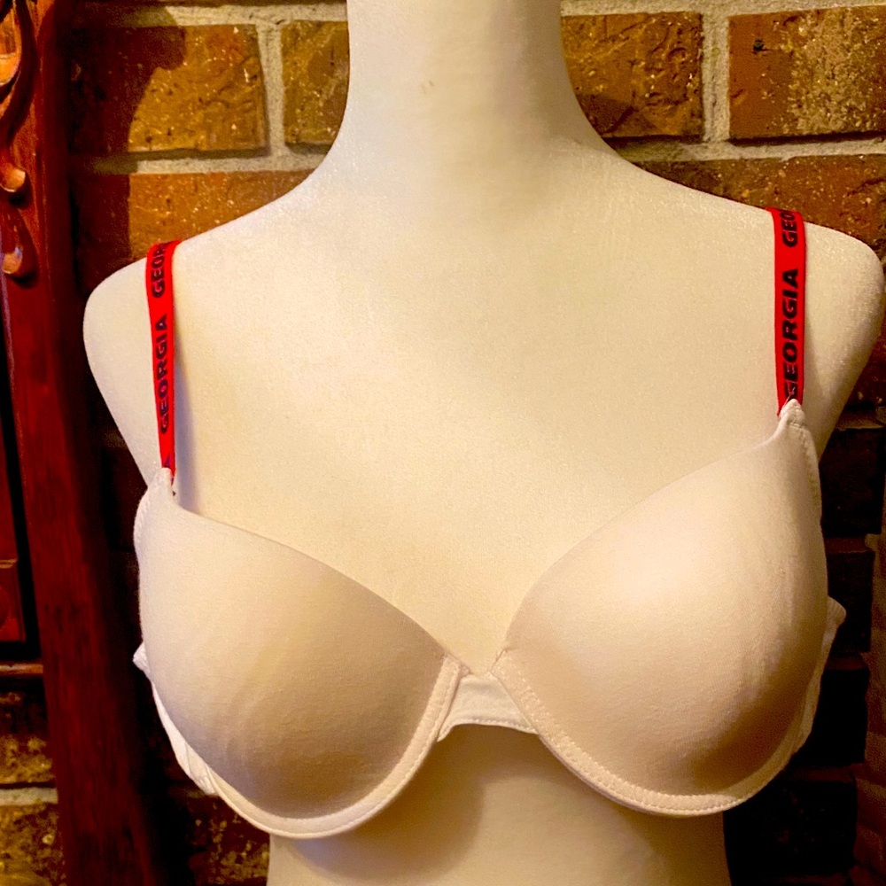 George White Padded Underwire Bra with Red Branded Straps🌹🍒🐶